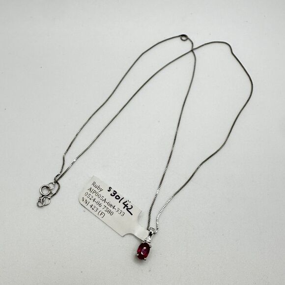 NWT 6x4mm, .60ct Ruby, diamond pendant in WG w/ ~17.75" WG box chain necklace! - Picture 8 of 17